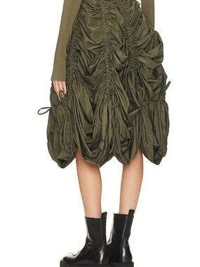 Norma Kamali Olive Green Parachute Half Full Skirt XS BNWT